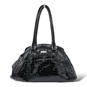 COLE HAAN XL Black‎ Reptile Embossed Patent Leather Tote Bag
